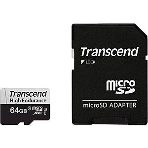 SDXC Transcend micro 64GB 350V, Endurance, 100/40 MB/s, C10, U1, adapter