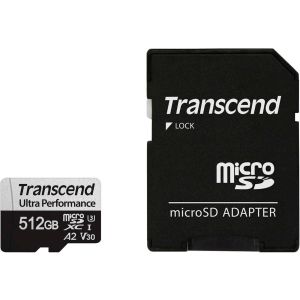 SDXC TRANSCEND MICRO 512GB 340S, 160/125 MB/s, C10, U3, V30, A2, adapter