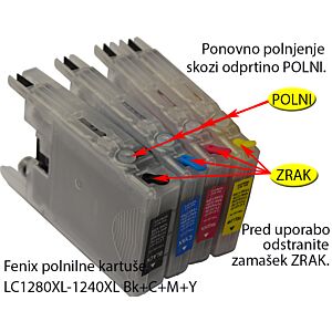 Komplet 4 kartuš FENIX LC1240 B+C+M+Y  Polnilne brez črnila za Brother DCP-J525W, J725DW, J925DW, MFC-J625DW, J5910, J6510DW, J6710D, J6710DW, J6910, J825DW